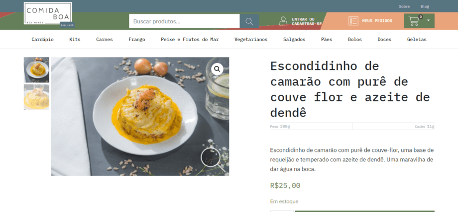 Captura de tela da página de produto no site da Comida Boa.