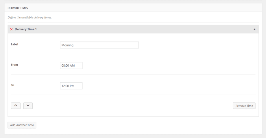 Captura de tela dos horários de entrega do plugin Delivery Date System for WooCommerce.
