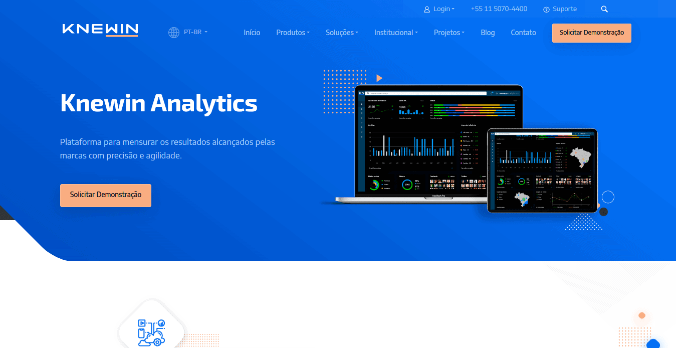 Captura de tela da página do serviço de analytics no site da Knewin.