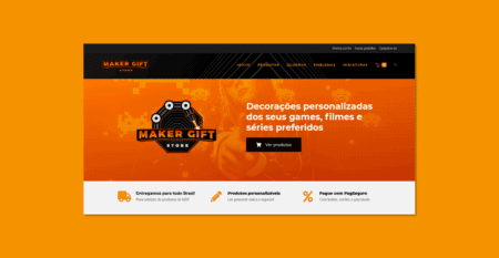 Captura de tela do topo da página home do site da Maker Gift.
